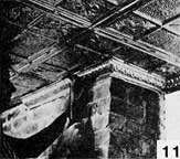 11. Nail the cornices to the furring strips at 12-inch intervals along the bottom edge and 6-inch intervals along the top edge. Join the cornices with miter joints, nicking the edges at regular intervals and bending them back to make a tighter seam. Close the seams by tapping with the head of a nail.
